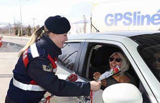 Jandarma kadınlara karanfil verdi