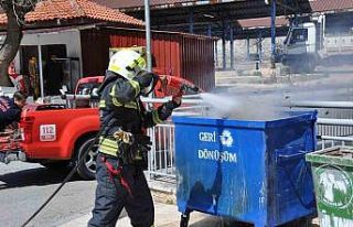 Menteşe’de çöp konteyneri yangını