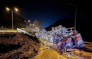 Bilecik’te devrilen tırın sürücüsü yaralandı