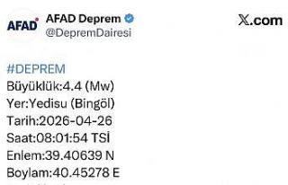 Bingöl’de 4.4 büyüklüğünde deprem