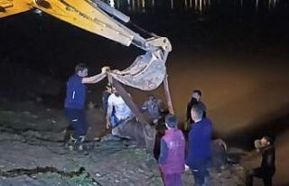 Dicle Nehri’ne düşen ineği itfaiye iş makinesiyle...