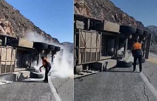 Hakkari-Van yolunda tır devrildi