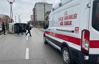 Kamyonet refüje çarparak devrildi: 2 yaralı