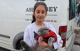 Kedisiyle stadyuma gelen minik taraftar bu sefer de...