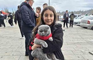 Küçük çocuk Eskişehirspor maçına kedisi ile...