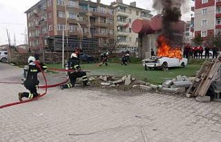 Sorgun itfaiyesi yangın tatbikatında tam not aldı