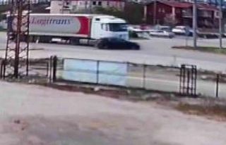 Tırın otomobili önüne katıp sürüklediği kaza...