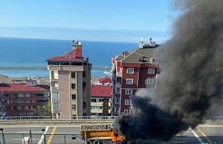 Trabzon’da taş kamyonu yangını korkuttu
