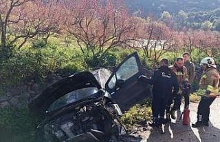 Yayladağı’nda bahçe duvarına çarpan otomobil...