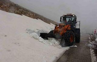 Yoğun kar nedeniyle kapalı olan Nemrut Dağı yolu...