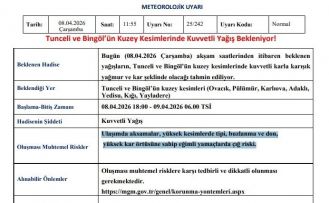 Meteoroloji’den Tunceli ve Bingöl için kuvvetli yağış uyarısı