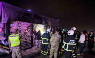 Mardin’de hayvan yemi yüklü tırın dorsesinde yangın çıktı