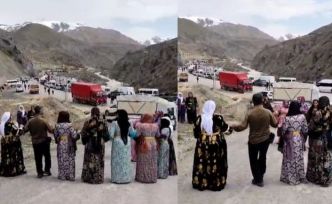 Hakkari-Van yolunda heyelan yolu kapattı, halay moral oldu