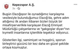 Kepezspor’dan Elazığ’a teşekkür ve övgü