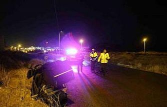 Kediye çarpmamak için ani fren yapan motosikletli yola savruldu