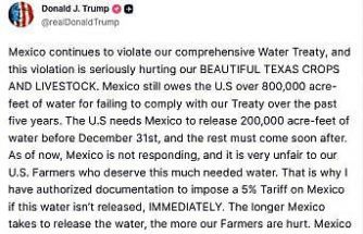 ABD Başkanı Trump’tan Meksika’ya su anlaşması uyarısı: "Yeterli su serbest bırakılmazsa, yüzde 5 gümrük vergisi uygulanacak"