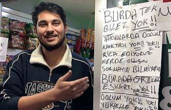 ESKART sorularından bunalan market sahibi, işyerine astığı notla gündem oldu