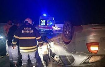 Hassa’da ters dönen otomobilin sürücüsü yaralandı