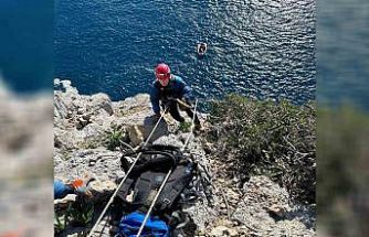 Mersin’de sarp kayalıklarda mahsur kalan keçi nefes kesen operasyonla kurtarıldı