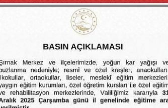 Şırnak’ta okullar çarşamba günü tatil edildi