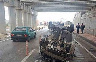 Takla atan otomobilin sürücüsü yaralandı