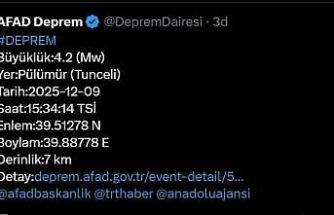 Tunceli’de 4.2 büyüklüğünde deprem