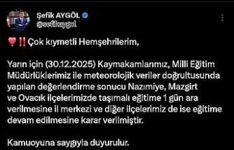 Tunceli’nin 3 ilçesinde taşımalı eğitime 1 gün ara verildi