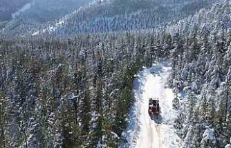 Adana Feke’de kar 1 metreyi aştı, çocuklar kızakla tatilin tadını çıkardı