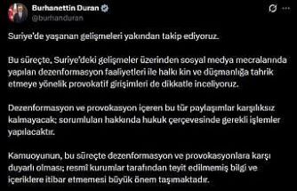 İletişim Başkanı Duran’dan Suriye’deki gelişmelere ilişkin paylaşım: "Dezenformasyon ve provokasyon içeren bu tür paylaşımlar karşılıksız kalmayacak"