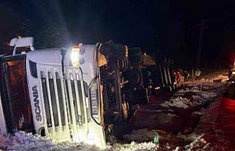 Refahiye’de hayvan yüklü tır kazası: 45 büyükbaş kurtarıldı