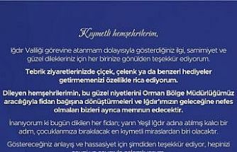 Vali Taşolar’dan tebrikler için anlamlı çağrı: "Çiçek yerine fidan bağışı"