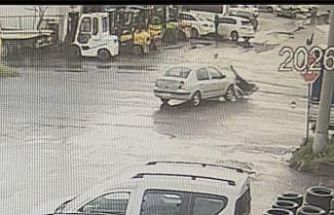 Çorlu’da otomobille çarpışan motosikletli yaralandı: Kaza anı kamerada