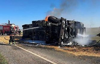 Devrilerek yanan tırın sürücüsü sinir krizi geçirdi