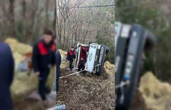 Kastamonu’da saman yüklü kamyonet, şarampole devrildi: 2 yaralı