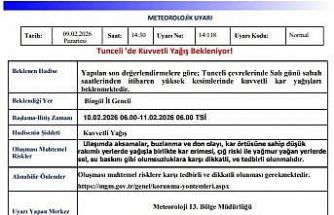 Tunceli için kuvvetli kar yağışı uyarısı