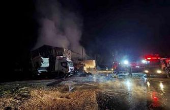 Ağır vasıta servisinde yangın çıktı: 2 çekici, 1 kamyon zarar gördü