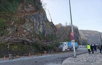 Artvin’de heyelan: Yamaçtan kopan kayalar tırda hasara yol açtı