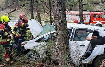 Balıkesir’de otomobil ormanlık alana uçtu: 2 yaralı