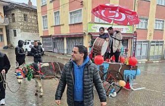 Davulcular bahşişi süslenen eşek arabasıyla topluyor