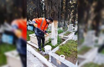 Edremit Belediyesi bayram öncesi mezarlıklarda bakım çalışmalarını sıkılaştırdı