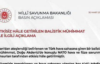 MSB: "Türk hava sahasına giren balistik füze imha edildi"