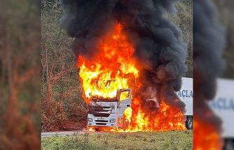 Rize’de arızalanan tır alev alev yandı