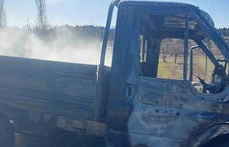 Seyir halindeki kamyonet alev alev yandı