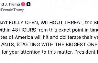 Trump, Hürmüz Boğazı’nı açması için İran’a 48 saat süre verdi