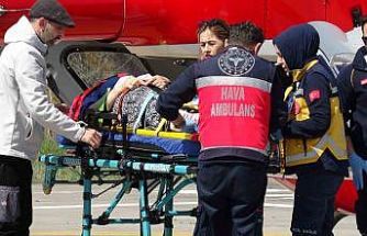 5 metre yükseklikten düşen kadının imdadına ambulans helikopter yetişti