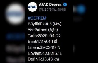 Ağrı’da 4.3 büyüklüğünde deprem