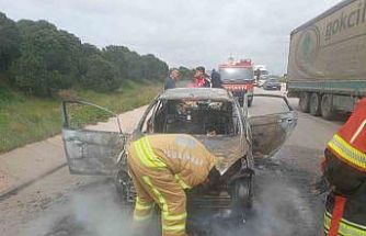 Biga-bandırma karayolunda çıkan araç yangını söndürüldü
