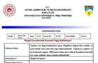 Bingöl için kuvvetli yağış uyarısı