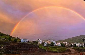 Çermik’te yağmur sonrası oluşan gökkuşağı görsel şölen sundu