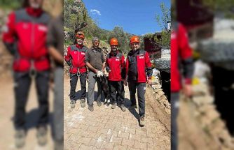 Mahsur kalan 2 keçi, 100 metrelik sarp araziden kurtarıldı